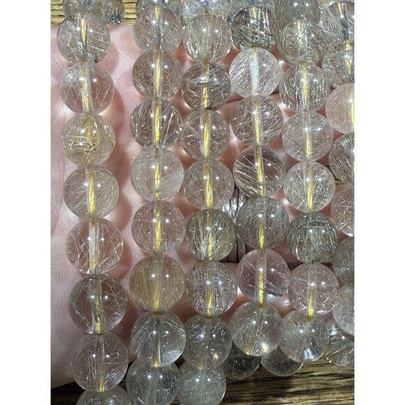 Fine Gem+ Rutilated Quartz Beads 10mm Round Gemstone Angel Hair - Picture 7 of 9